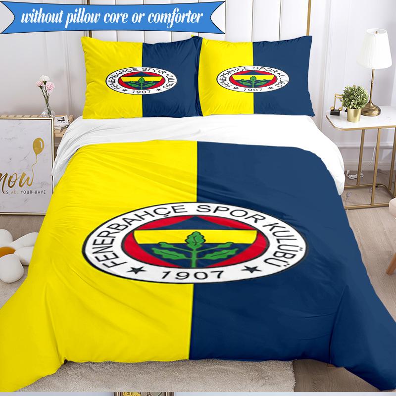 3-teiliges Bettwäscheset mit Fenerbahçe-Wappen-Design, 2D-Druck (Enthält 1 Bettbezug + 2 Kissenbezüge Ohne Füllung), Schlafzimmerdekoration, Ventilatorgeschenk