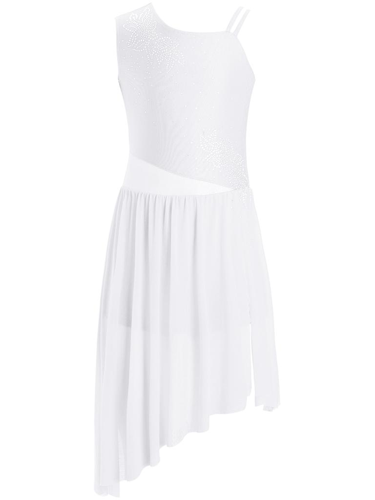 Rochie Dans Liric Fete Fără Mâneci Strălucitoare Strasuri Model Floral Asimetrică Cu Șliț Lateral Rochie de Performanță