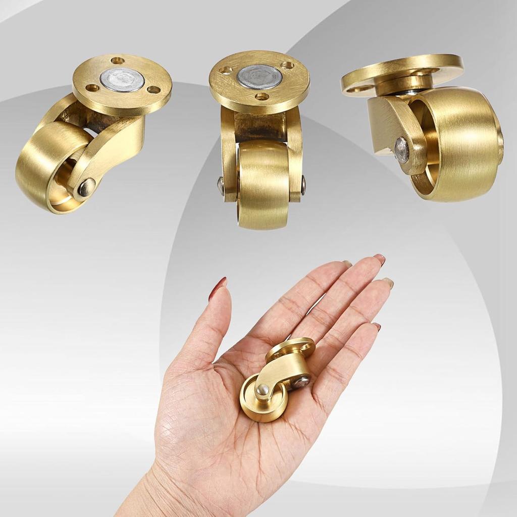 Pack of 2 Sturdy Brass Swivels Casters Portable 360 Degree Rotating Furniture Wheel for Chairs Cabinets Trunks Box