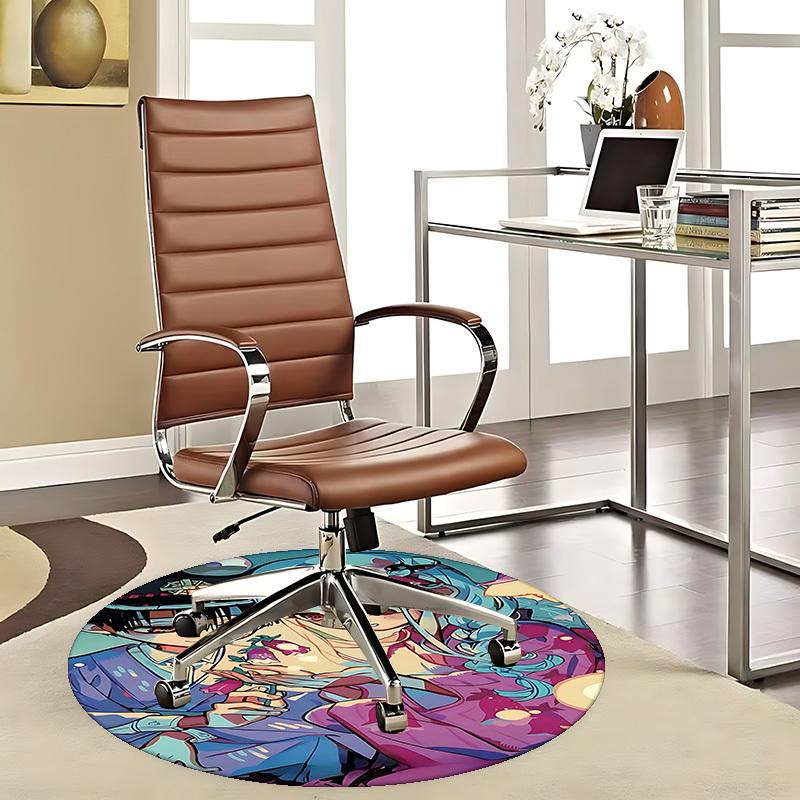 

1pc Anime Design Round Carpet Office Chair Mat with Flower Print, Non Slip Rug for Home Decor, All Seasons 80cm