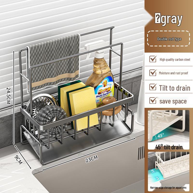 Multifunctional Wall-Mounted Kitchen Drainer Rack – New Style, Multi-Layer Carbon Steel Dishcloth Storage