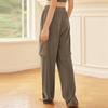 Women  Elastic High Waist Pant Casual Active  Fit Wide Leg Long Pants Trousers With Pockets
