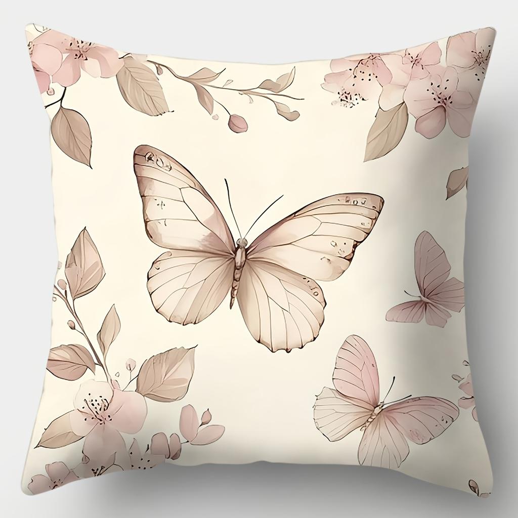 4pcs set, sofa cushion cover, fresh butterfly pillowcase, 17.7 inches * 17.7 inches, single-sided printing, home decoration, sof