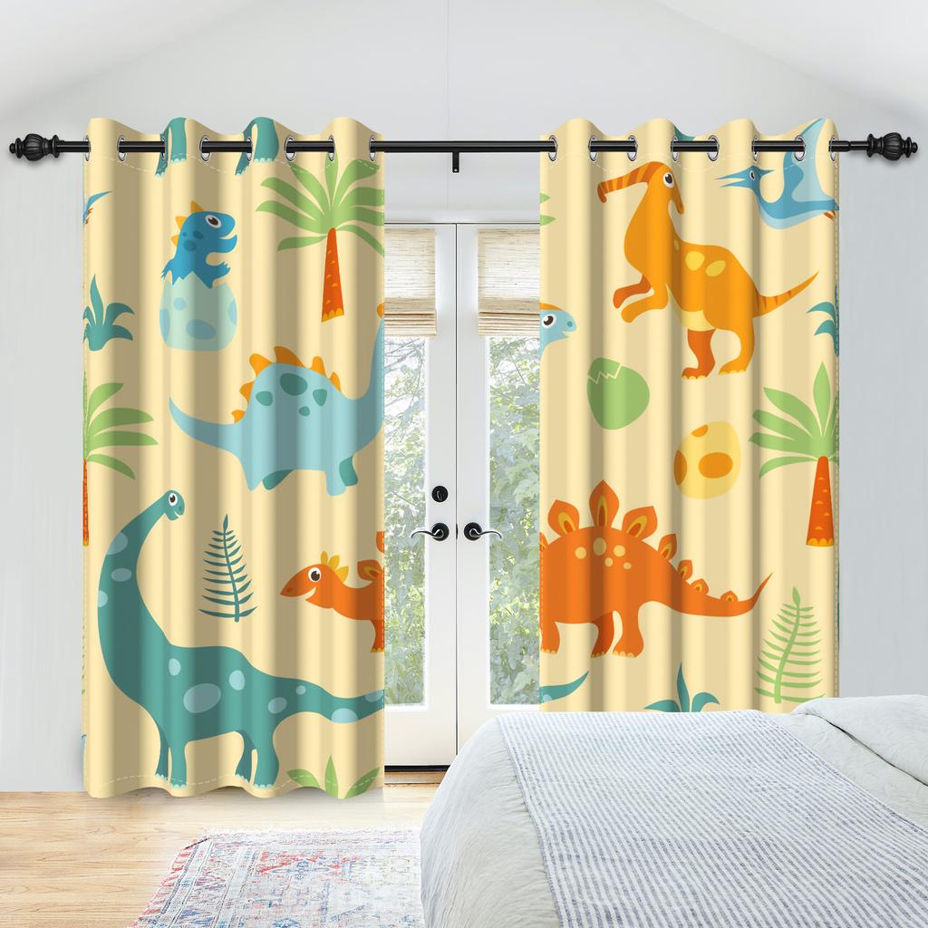 2 stk Dyreriksmønster Gardiner Dinosaur Giraff Løve Mønster Mørkleggingsgardin Barneromsdekorasjon Gutter Jenter Soveromsgardiner