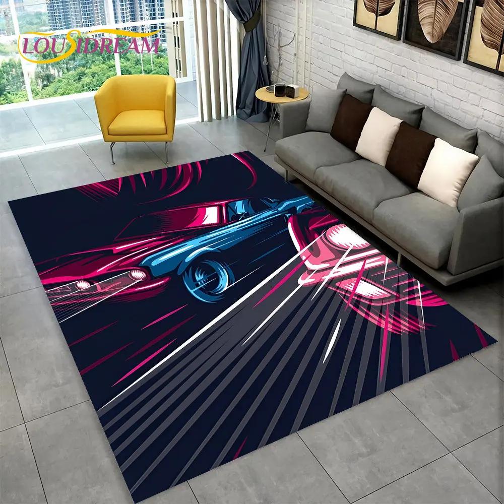 3D závodní auto koberec velký, koberec pro domácí obývací pokoj ložnice pohovka rohožka dekorace, dětská podložka do kuchyně protiskluzová podlahová podložka