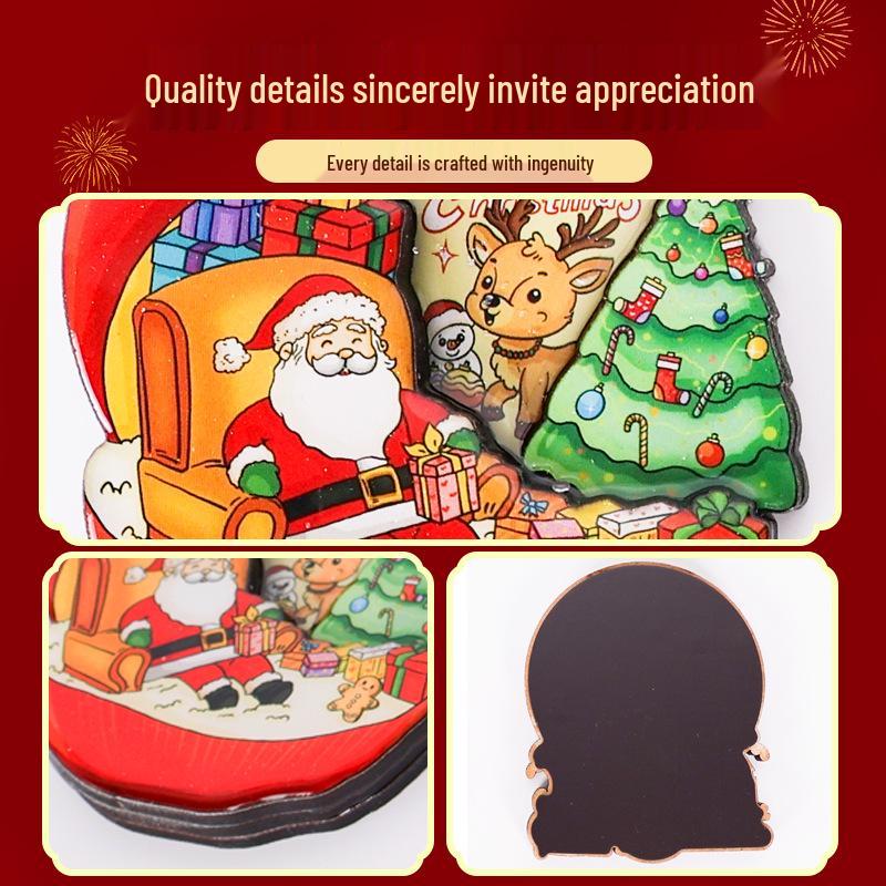 Niestandardowe Drewniane Świąteczne Magnesy na Lodówkę z Kreskówkami - Kreatywne Ozdoby Świąteczne DIY i Prezenty