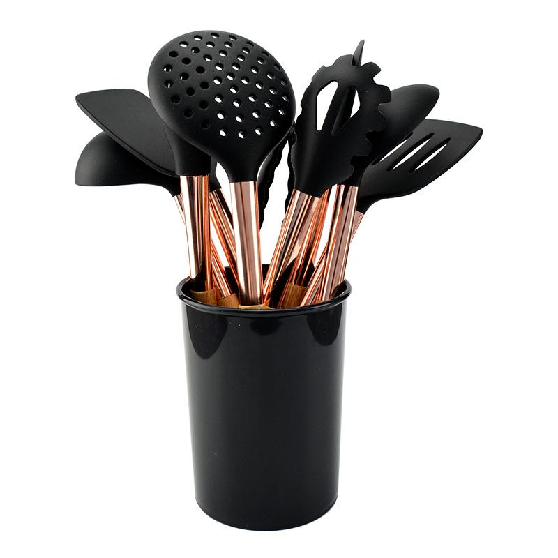 

11 шт., набор силиконовых кухонных принадлежностей, антипригарная лопатка, лопатка, деревянная ручка, набор кухонных инструментов с коробкой для хранения, кухня чёрный