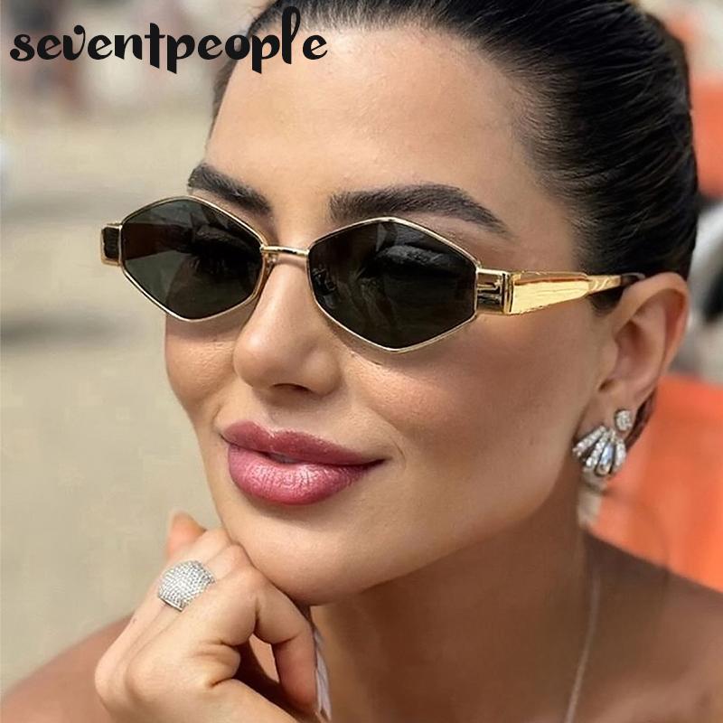 Small Frame Polygonal Sunglasses Women Luxury Brand Designer Metal Punk Sun Glasses For Men Vintage Rhombus Sunglass Shades