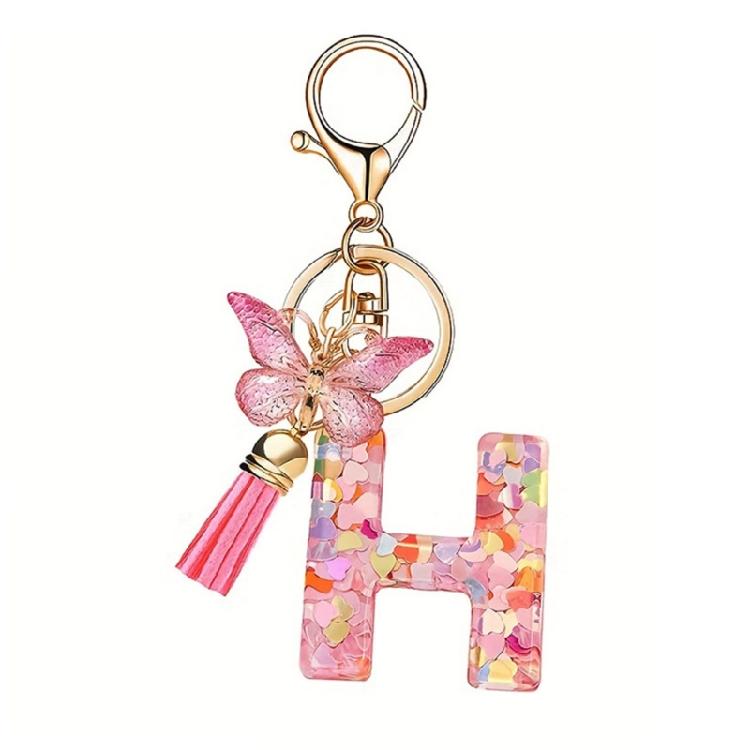 Fashionable Crystal Letter Keychain Sparkling Butterfly Tassels Charm Keyring Ornament for Women Girls Accessories