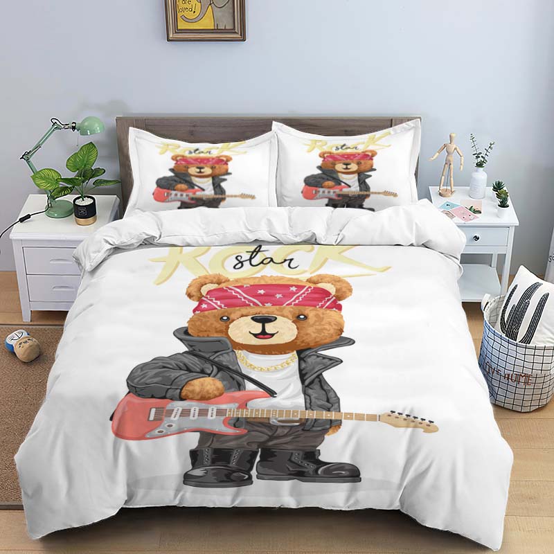 Bear Print Digital Print Polyester Bedding Sets,Girl'S Cover,Boys Duvet Cover Set For Teens, Queen Cover 2Pcs Pillowcase
