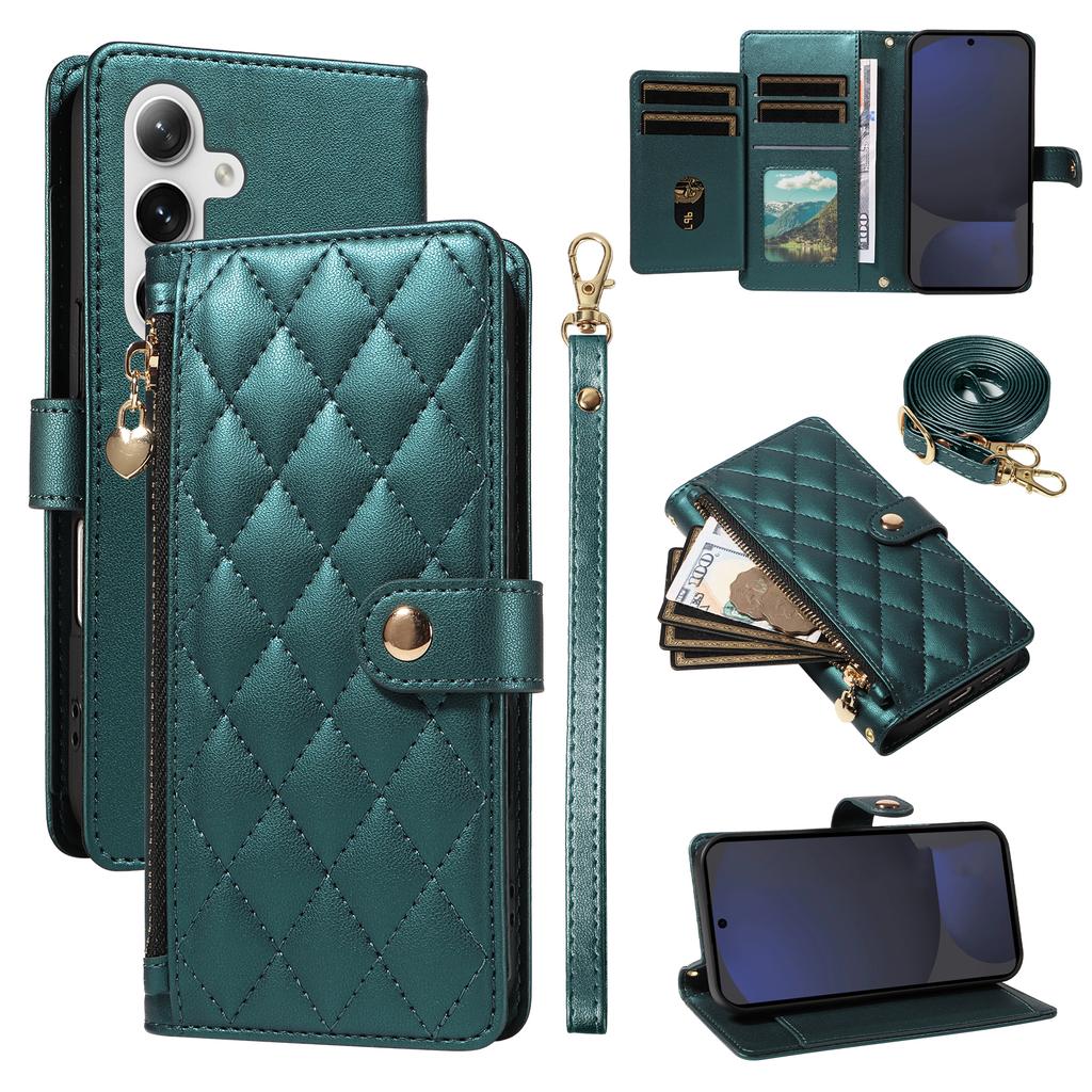 For Samsung Galaxy S24 FE Wallet Case with Straps,Rhombus Leather Stand Phone Cover