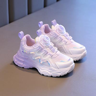 Girls' Sneakers 2025 Spring New Breathable Running Children's Shoes Spin Button Girl Princess Dad Mesh Shoes