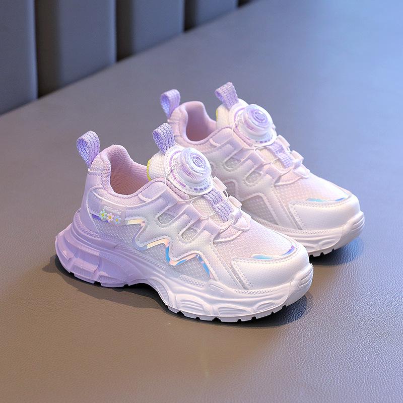 Girls' sneakers 2025 spring new breathable running children's shoes spin button girl princess dad mesh shoes