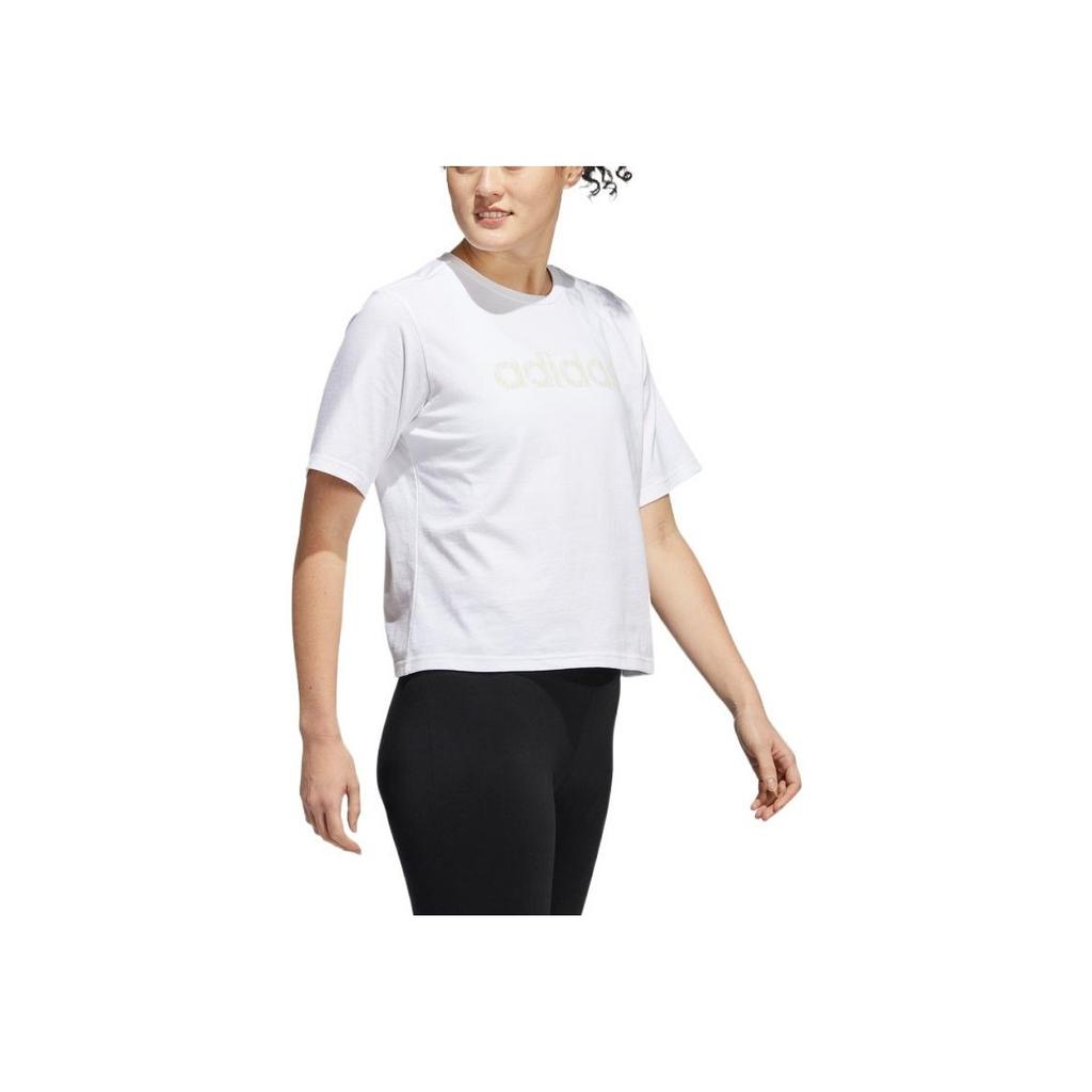 Adidas Solid Color Brand Logo Printed Casual Round Neck Loose Short Sleeve T-Shirt Women Tops White HE4933