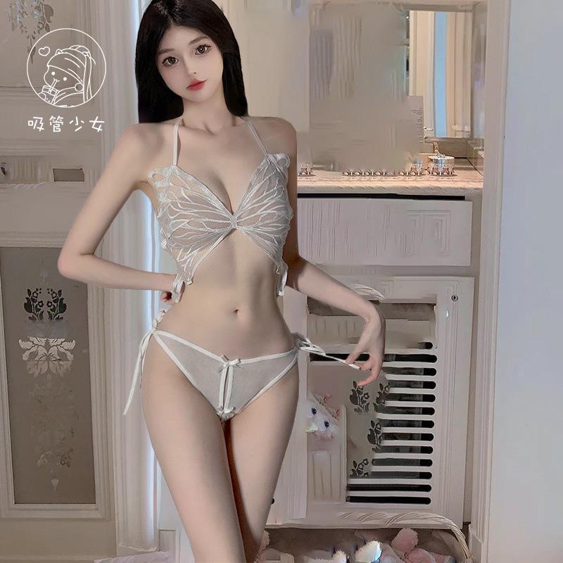 Big butterfly three-point strap sexy perspective neck temptation