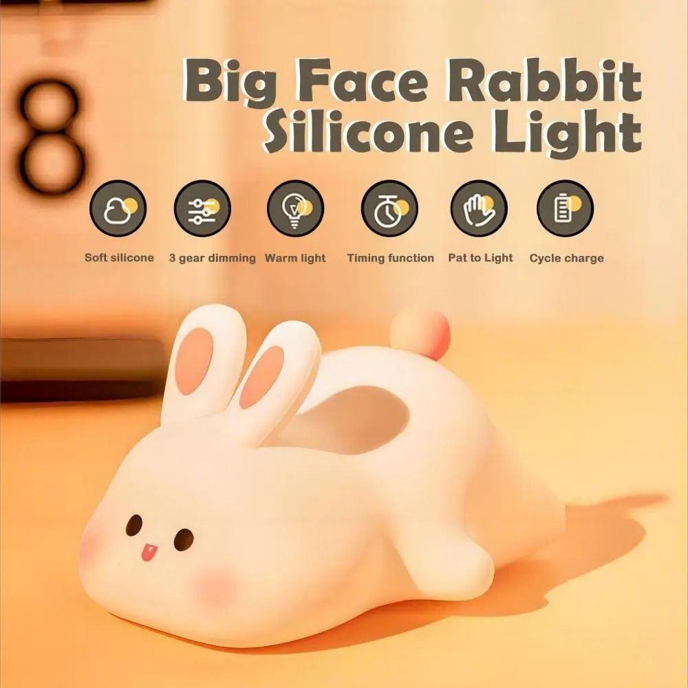 Rechargeable Rabbit Silicone Night Light Eye Protection Tap Control Sleep Atmosphere Light Silicone 3 Level Dimmable