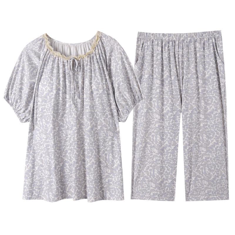 Pajamas Women's Summer Cotton Short-sleeved Five-point Pants Set 1011 New Spring with Chest Pad Integrated Summer Loungewear