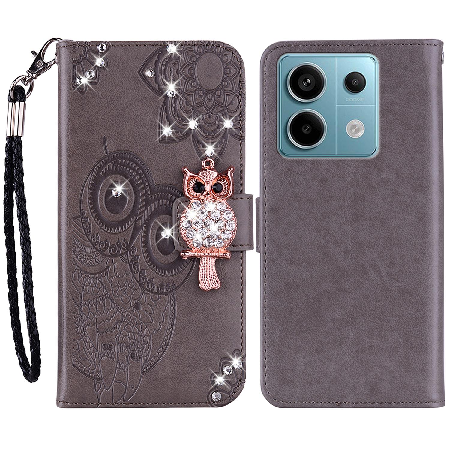 

For Xiaomi Redmi Note 13 Pro 5G/Poco X6 5G Case Wallet Flip Phone Leather Cover Owl Flower Imprinted Grey