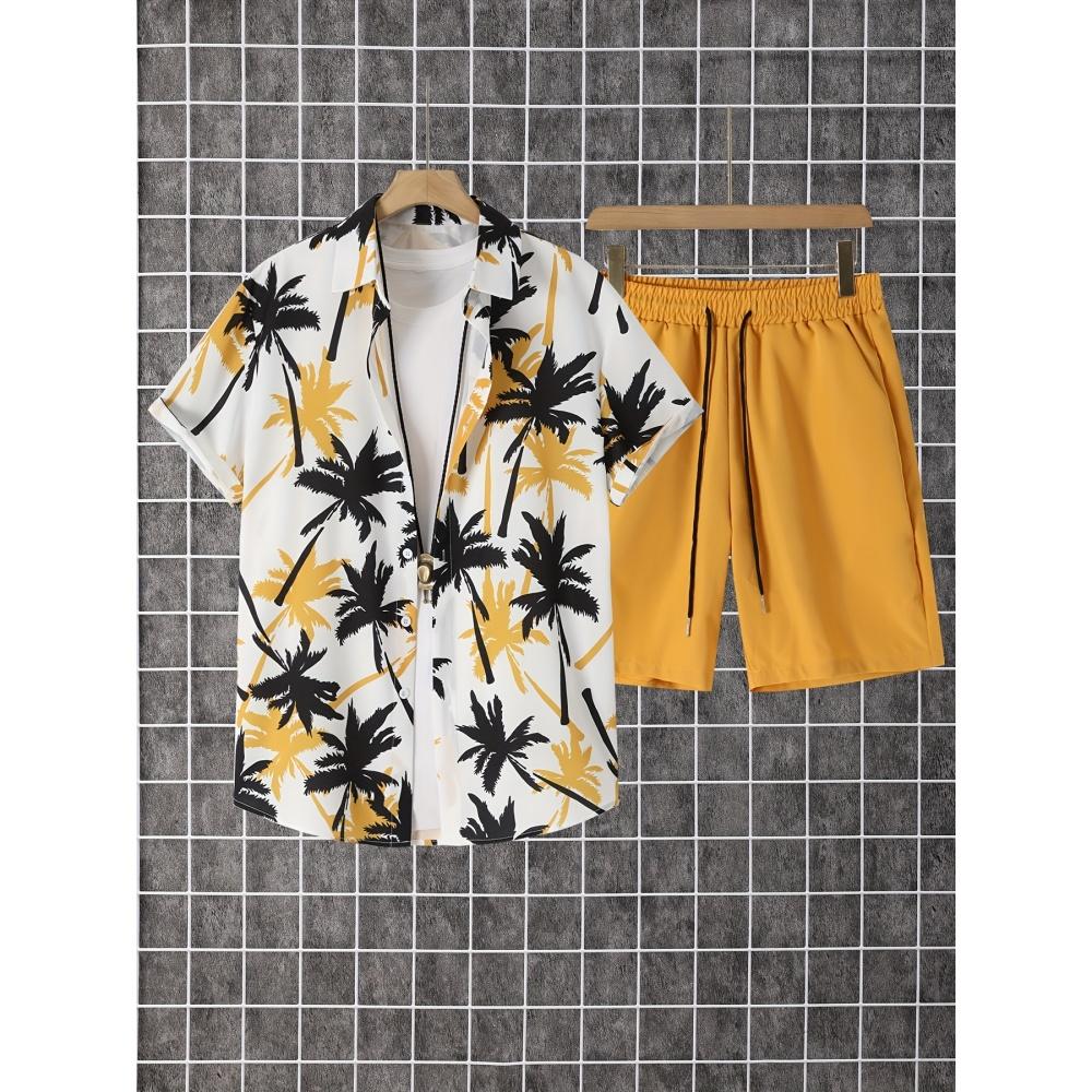 Men's Short-sleeve Shirt Printed Vacation-style Shirt Hawaiian Shirt Set Men's Fashion Loose Shirt and Shorts Set