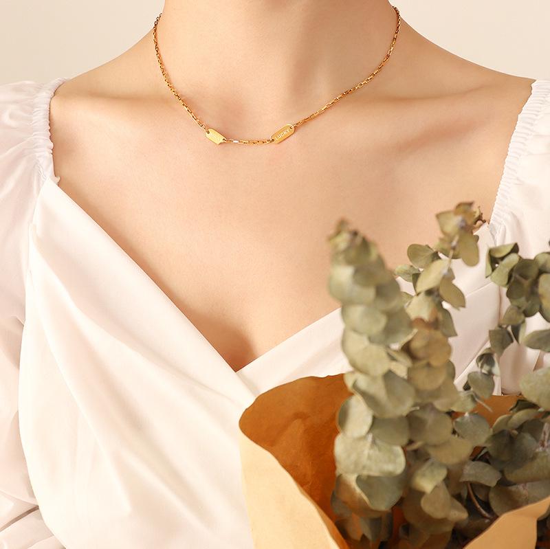 Korean Style Summer Cutout Double Pendant Collarbone Necklace, Titanium Steel with 18K Gold Plating P569