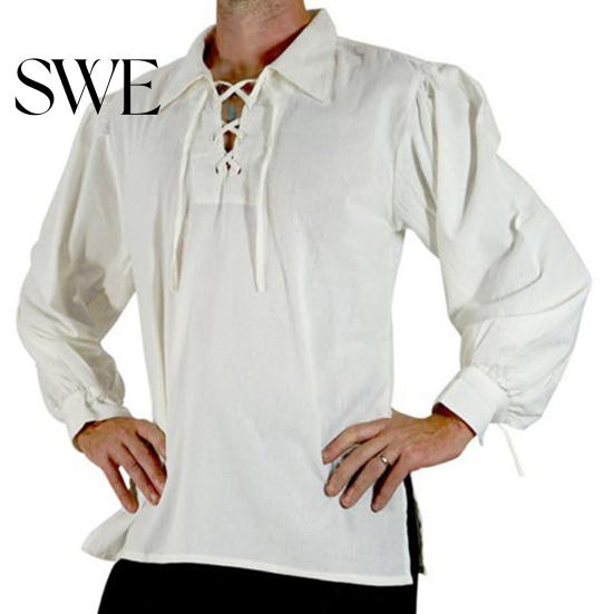 Revers-Riemen Herrenhemd Erwachsener Mittelalter Renaissance Cosplay Langarm Manschette Schnürung Einfarbig Lockerer Schnitt Pullover Vintage-Stil
