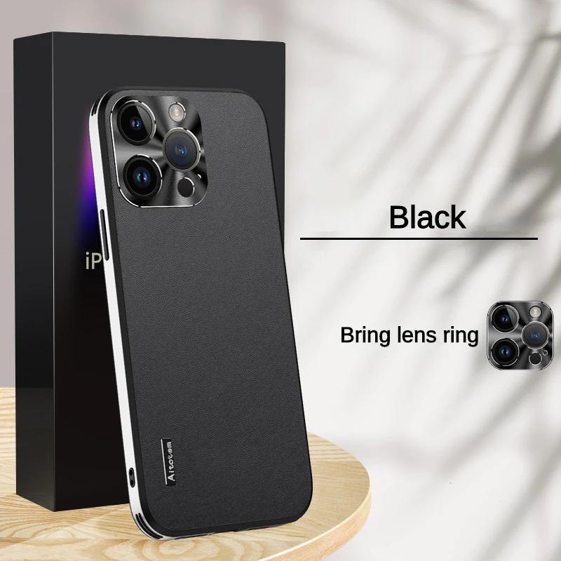 Soft Leather Phone Case Back Cover for IPhone 13 15 16 14 Plus 11 12 Pro Max Shockproof Anti-Drop Metal Lens Protection Cases