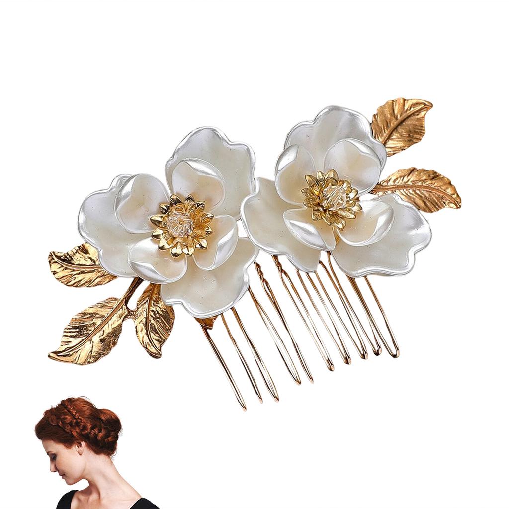 Bridal Hair Comb with White Lotus Decor Wedding Elegant Alloy Comb Barrette for Princess Party Favors Accessories