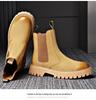 Men's High-Top Genuine Leather Martin Boots - Yellow, Thick Sole, Lightweight, Elastic Slip-On, Warm, Casual Work Boots for Autumn and Winter.