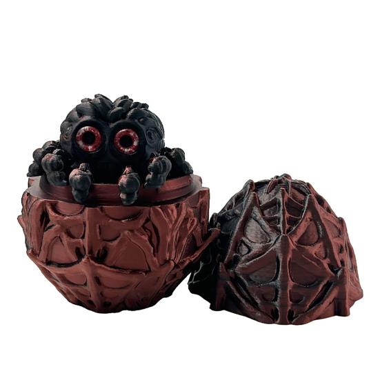 Halloween 3D Printed Spider Egg Figurine Movable Joints Spider Figure Fidget Toy Spider Egg with Articulated Spider Inside Decoration Ornament