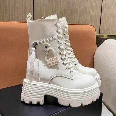 Fashion New 2024 Autumn Platform Mid-calf Boots 9CM High Heels Women Thick Sole Winter Leather Punk Shoes Chunky Motorcycle Boots Woman
