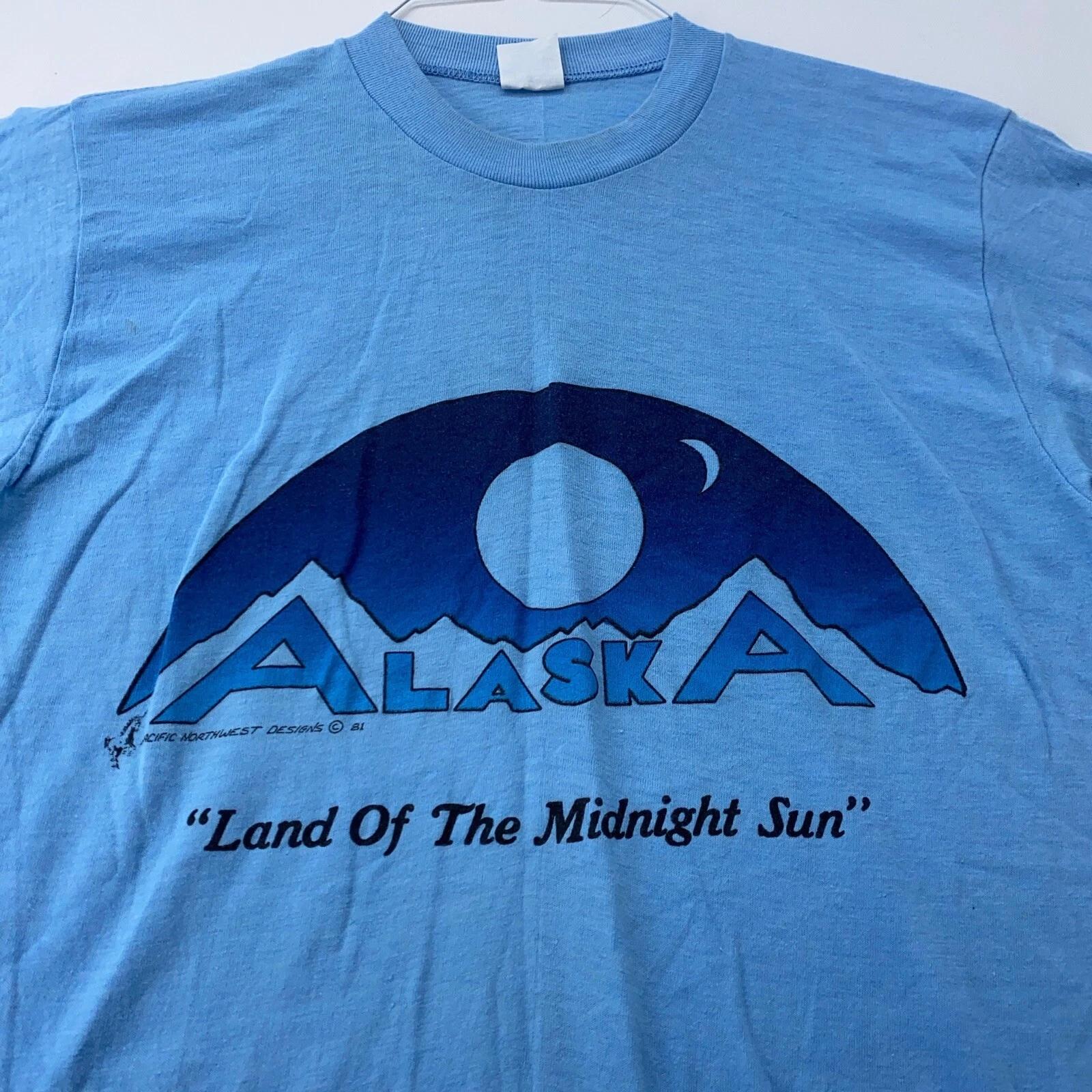 vintage 80s ALASKA LAND OF THE MIDNIGHT SUN T-Shirt XS/SMALL T-Shirt thin nature 2XL