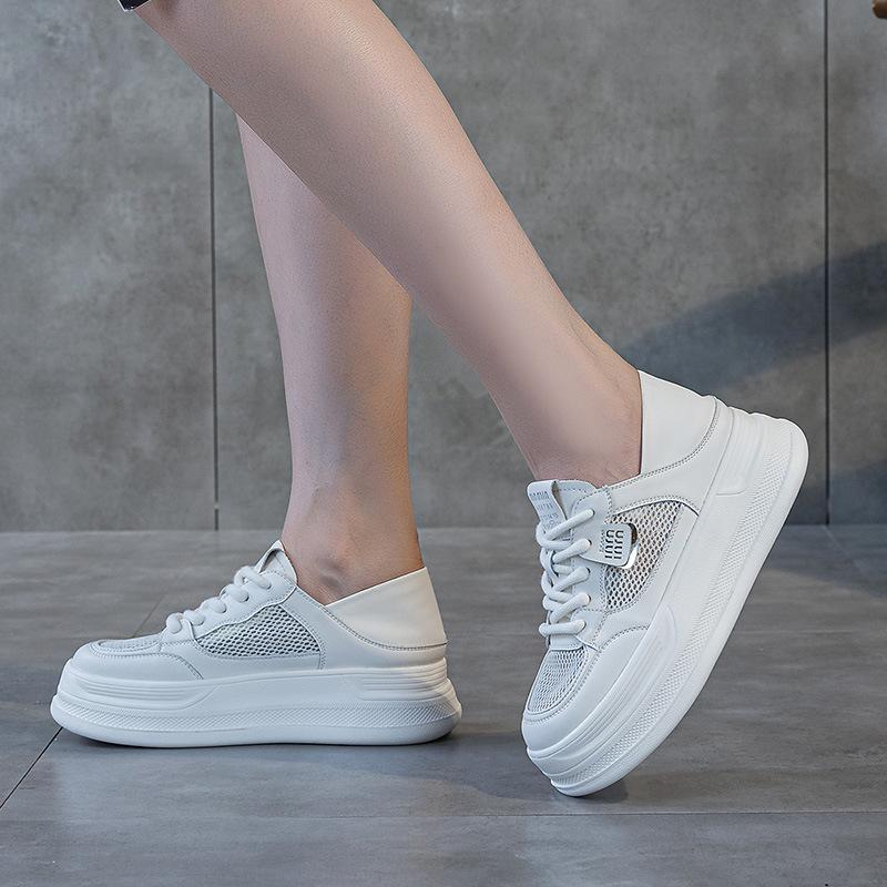 Leather mesh breathable little white shoes women's shoes summer new thick baseplate shoes versatile casual sports shoes