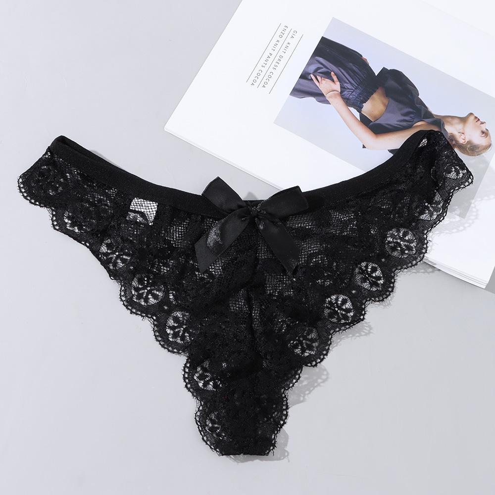 Lingerie Sexy Underpants Lace Flowers Hollow Bow Panties Women's Underwear G String Thong