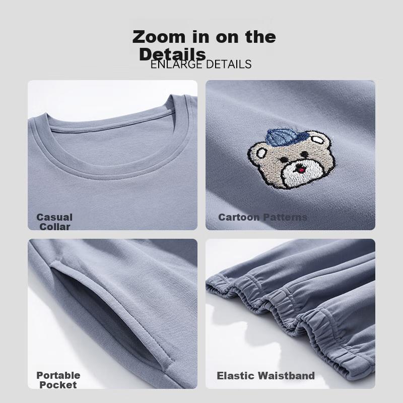 MiiOW Pajamas, Autumn And Winter Pure Cotton oungewear, arge Size Casua Round Neck New Simpe Stye Home Wear Set