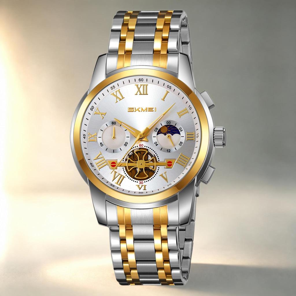 Men's Quartz Watch SKMEI Chronograph Stainless Steel Star Calendar 9394
