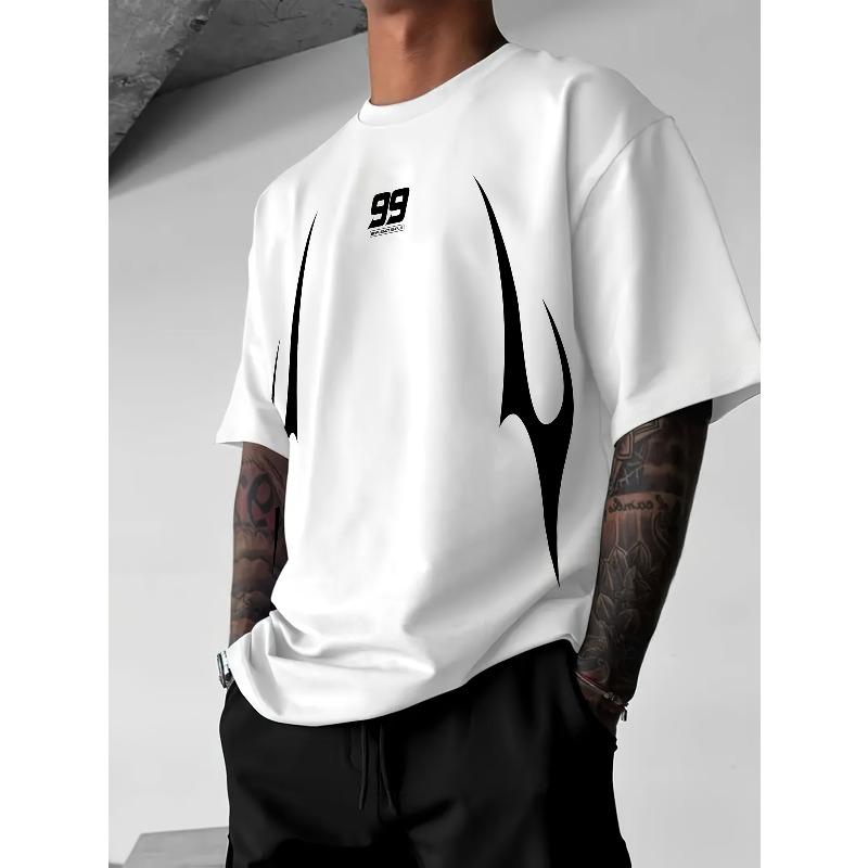 

Men s Streetwear T-Shirt - Loose Fit Summer Short Sleeve Tee with Print, Round Neck Casual Top, Machine Washable Urban Fashion Shirt for Young Men 4XL білий