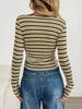 Women's Striped Long-Sleeve Textured Knit Casual Top