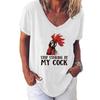 Fashion Spring  Rooster Print Blouses Short Sleeved V-Neck T Shirts Casual