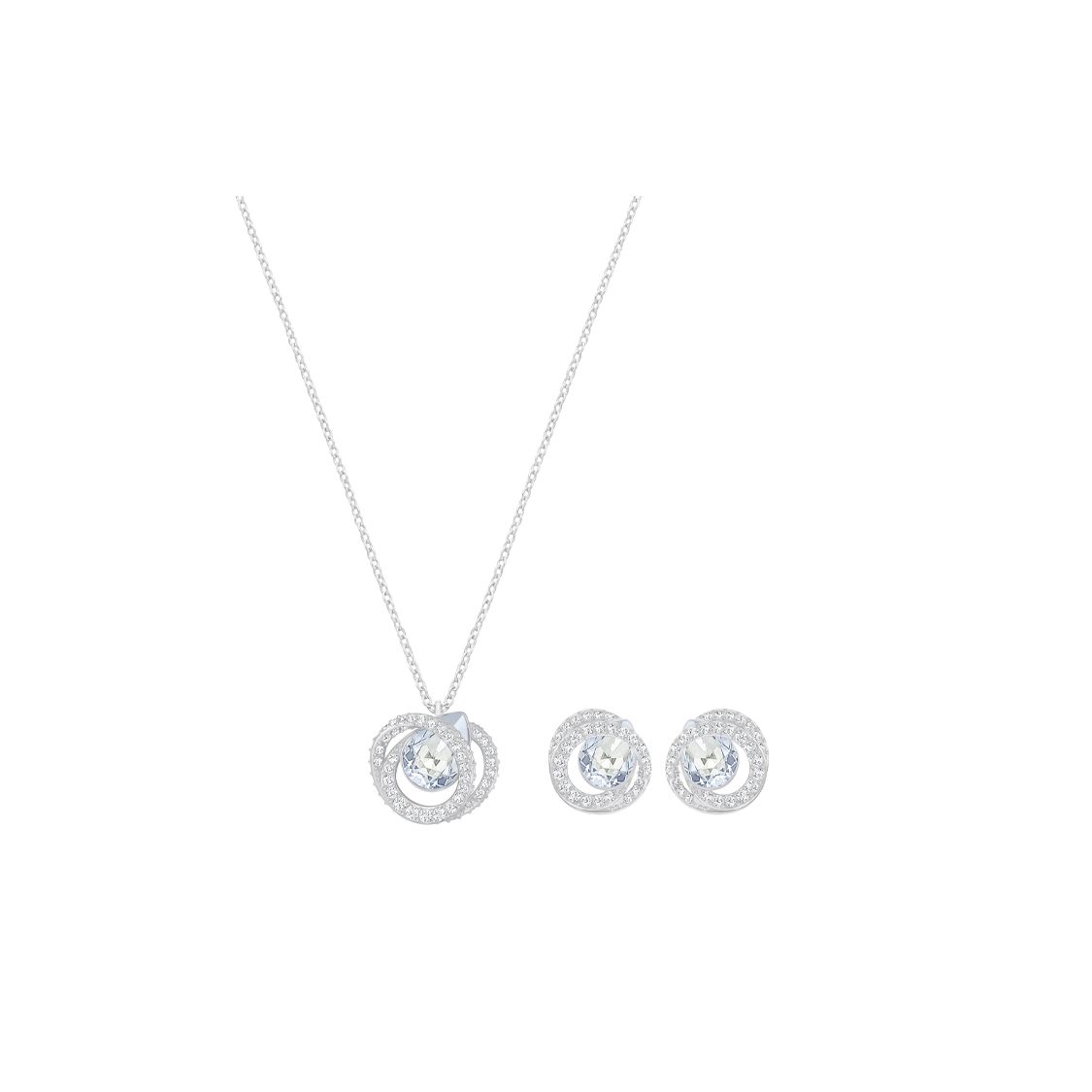 

Swarovski Generation Collection Classic Essential Sparkling Elegant Necklace And Earring Set Women jewelry Silver Light-Blue 5255523 Box+Shopping Bag (Random Color)