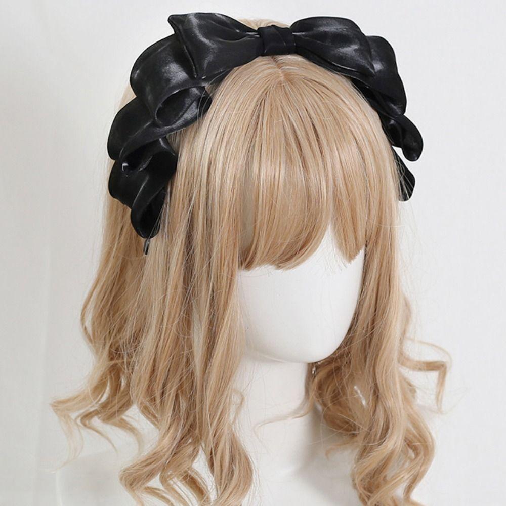 Organza Lolita Headband Big Bow Ribbon Headpiece Korean Style Ruffled Hair Band  For Women