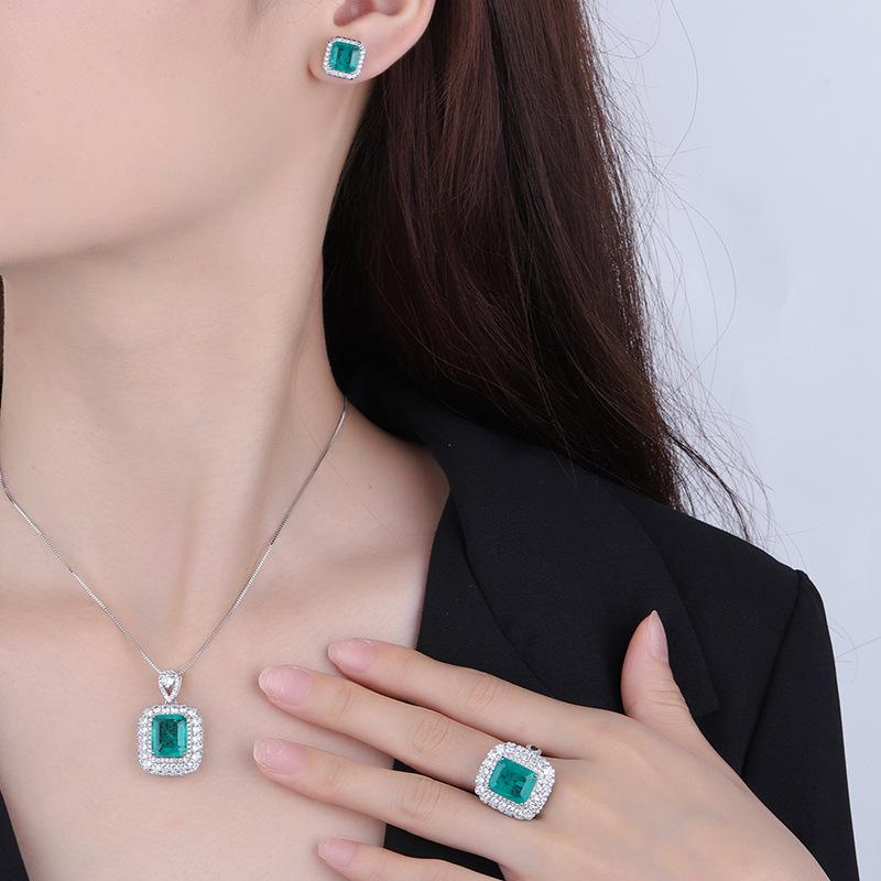 Jewelry Copper Bottom Gold-Plated Simulation Color Treasure Simple Wind Light Luxury Set Female Main Stone 12 * 10-8 * 8