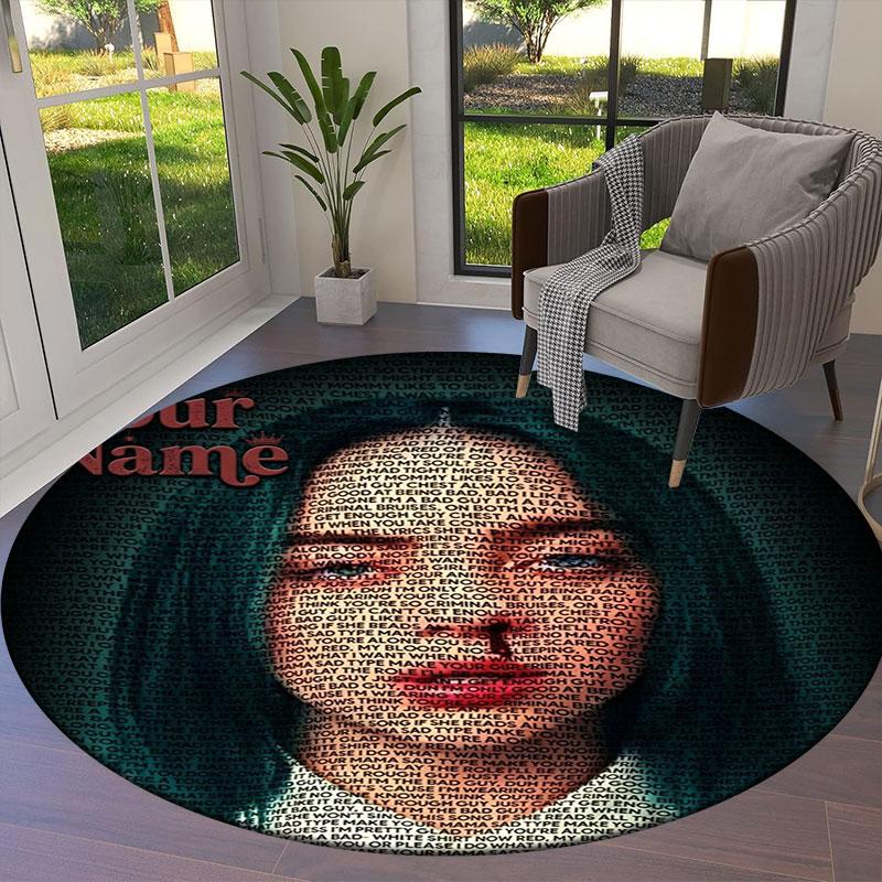 Billie Eilish Custom Name Round Area Rug,Carpet Rug for Living Room Bedroom Sofa Playroom Decor,Non-slip Floor Mat