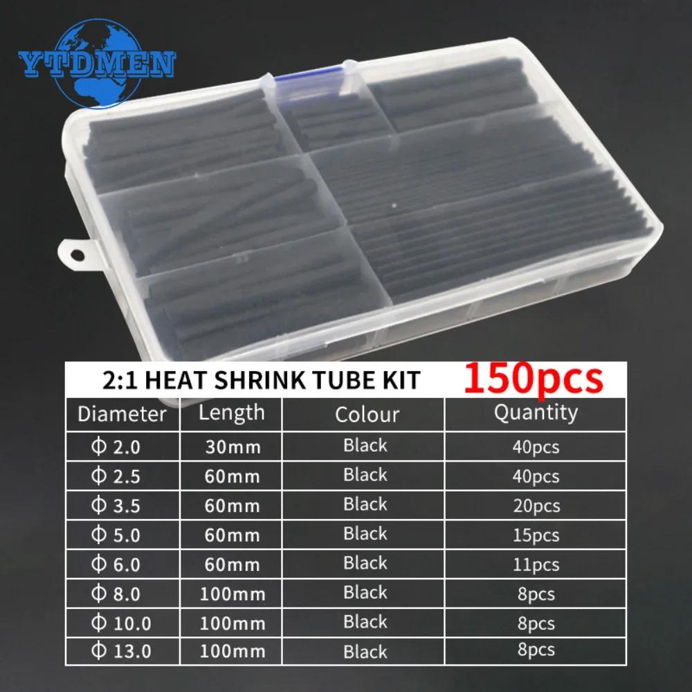 150pcs Black Heat Shrink Tube Kit Thermoresistant Tubing Shrink Wire Wrapping Electrical Connection Cable Insulation Sleeves