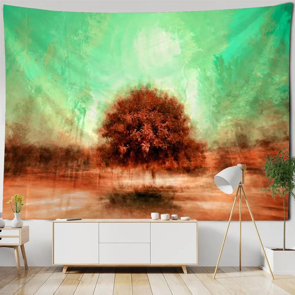 Tree starry sky tapestry dreamy landscape forest mural room art decoration living room bedroom hippie wall hanging blanket
