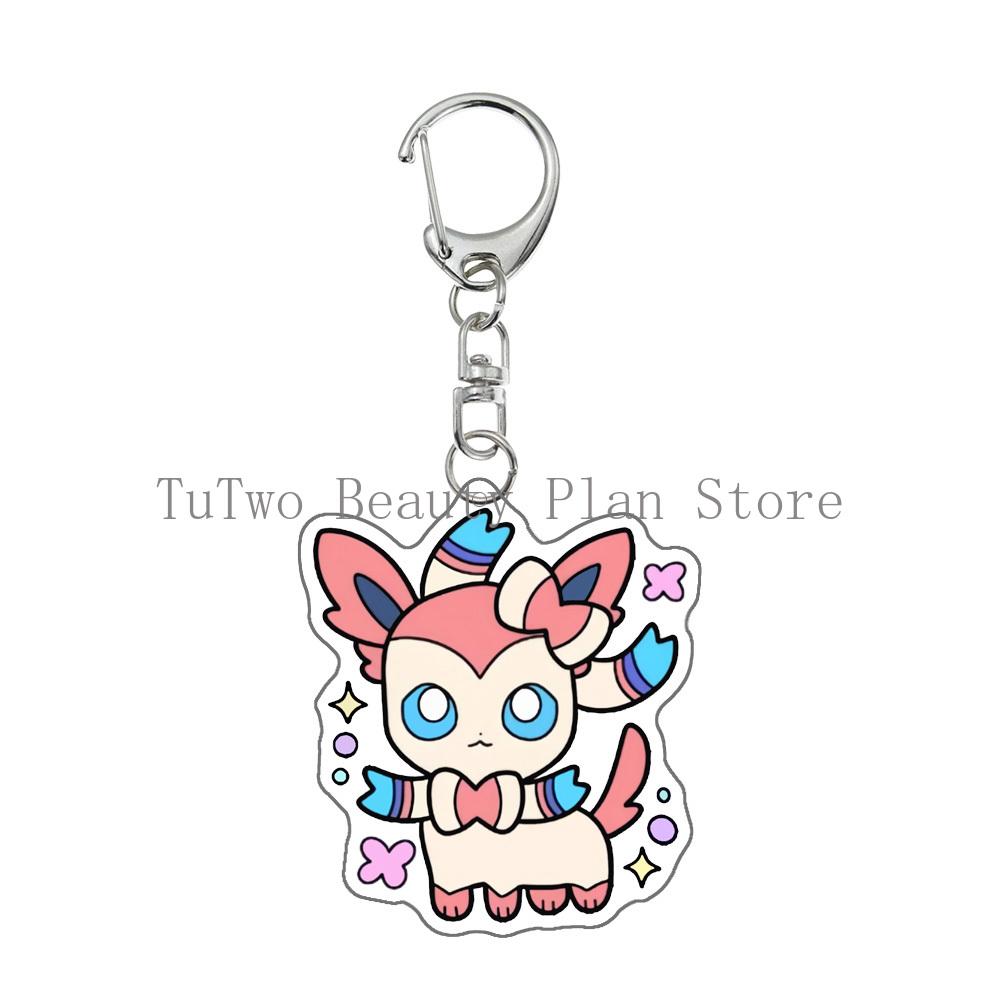 Kawaii Cute Figure Anime Acrylic Keychain Flareon Glaceon Umbreon Eevee Espeon Glaceon Cartoon Pendant Keyring Jewelry Gift Toys