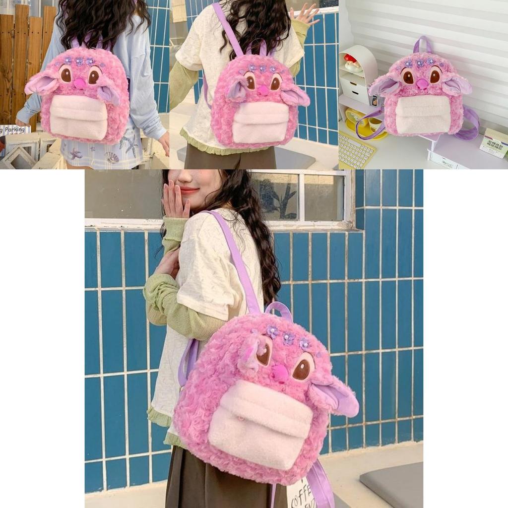 Cute Cartoon Pink Angel Plush Backpack For Girls Daily Use