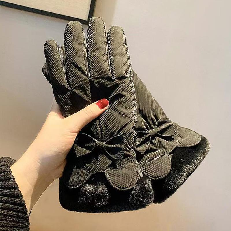 

Woman Winter Bow Anti-Cold Soft Waterproof Mittens Korean Style Touch Screen Satin Windproof Warm Thicken Gloves