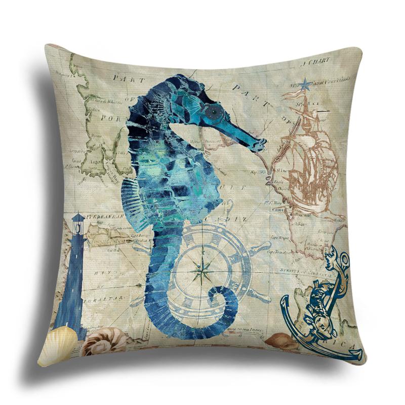 Linen Pillowcase, Marine Life Printing Cushion Cover 40x40 50x50 60x60, Suitable for Bed Car Sofa, Pattern Can Be Customized
