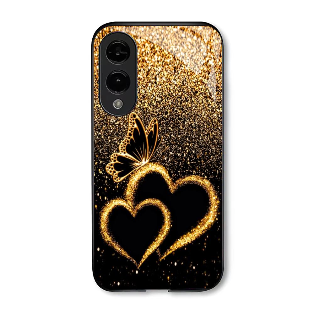Gold Dust Love Butterfly PhoneCase Glass PhoneCase for Samsung Galaxy S26 S25 S24 S23 S22 S21 FE Ultra Plus Scratch Proof Smooth