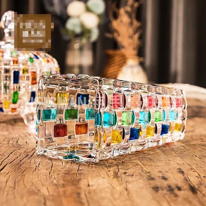 European-style Hand-painted Stained Glass Candy Jar Woven Pattern Fruit Bowl Contrast Vase Painted Juice Cup Whiskey Glass